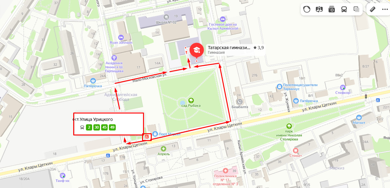 Гимназия 15 Казань - адрес  на карте Яндекс.